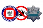 obraz przedstawia logo Policji z napisem Policja i logo Państwowej Inspekcji Sanitarnej z napisem Państwowa Inspekcja  Sanitarna