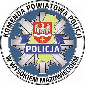 obraz przedstawia logo wysokomazowieckiej Policji z napisem Komenda Powiatowa Policji w Wysokiem Mazowieckiem